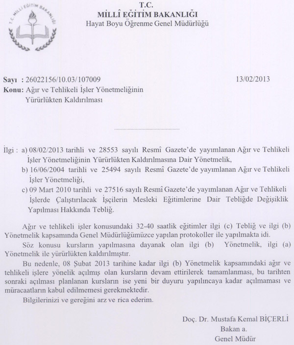MEB, ağır ve tehlikeli işlere yönelik kursları kaldırdı