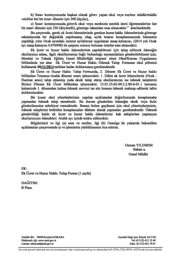 MEB'den Ek Ücret ve Huzur Hakkı Yazısı