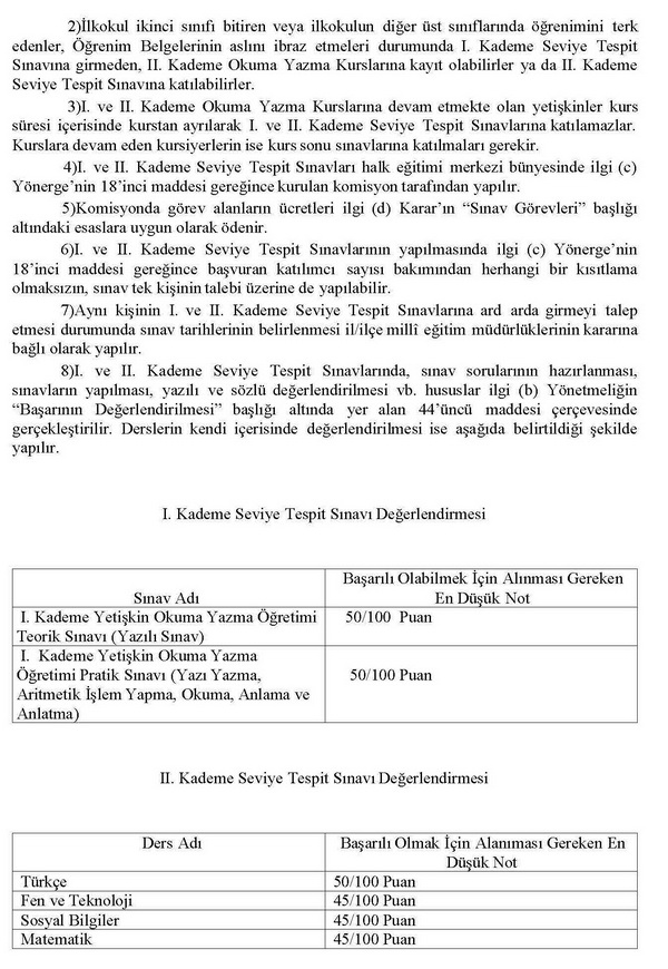 Okuma yazma seviye tespit sınavları