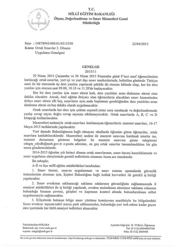 MEB'den 2. Dönem TEOG Genelgesi