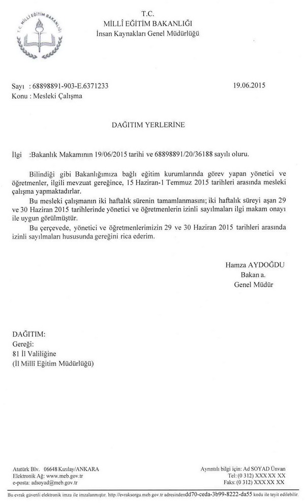 MEB'den 29-30 Haziran izin yazısı