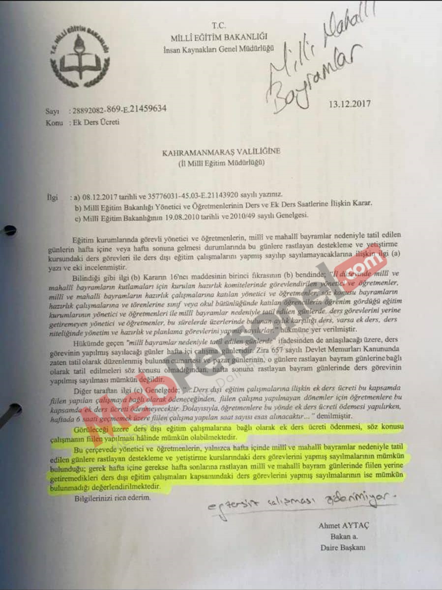23 Nisan Nedeniyle Yapılamayan DYK ve Egzersiz Ek Ders Ücretleri Ödenecek Mi?