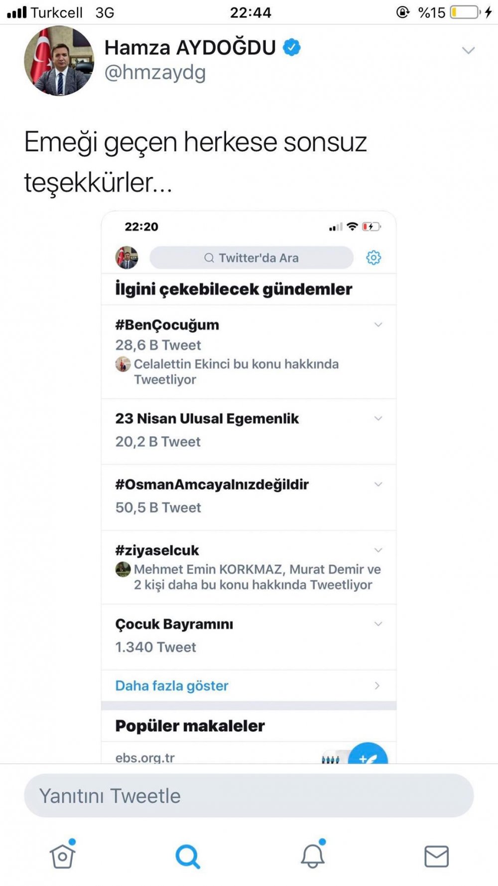 MEB'in Başlattığı "#BenÇocuğum" Hashtagi Trend Topic Oldu
