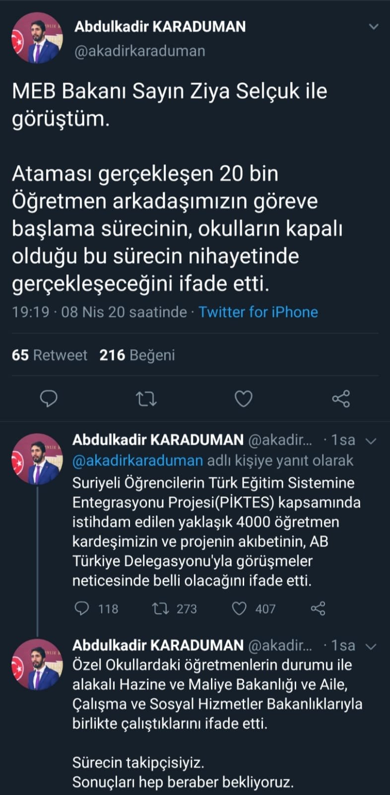 Bakan Ziya Selçuk'tan "Piktes Öğretmenleri" Açıklaması