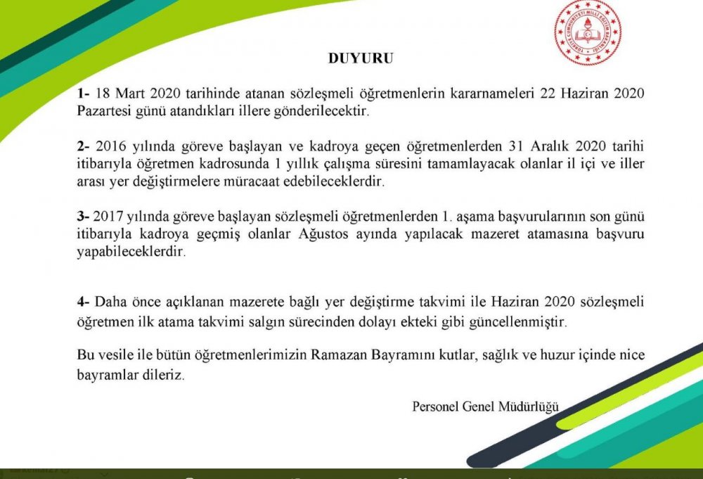 Kararname Bekleyen Öğretmenler 22 Haziran'da Göreve Başlıyor